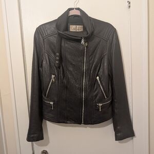 Navy Blue Leather Jacket Size M